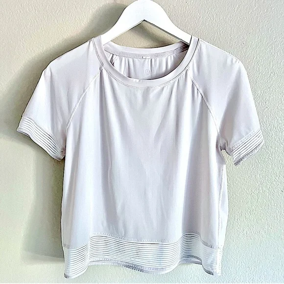 Lululemon Stripe in Stride White Short Sleeve Top 6/8 Medium - Picture 3 of 14
